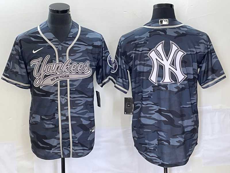 Men%27s New York Yankees Gray Camo Team Big Logo With Patch Cool Base Stitched Baseball Jersey->new york yankees->MLB Jersey